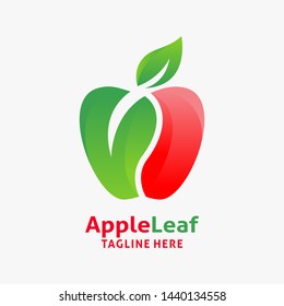 Logo design of apple fruit with leaf shape
