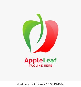 Logo design of apple fruit with negative leaf shape