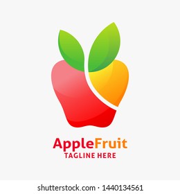 Logo design of apple fruit sliced into two parts