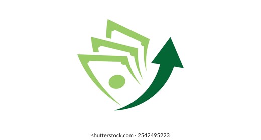 logo design arrow and cash, finance, invest, buy, growth, grow, vector, icon, symbol, creative.
