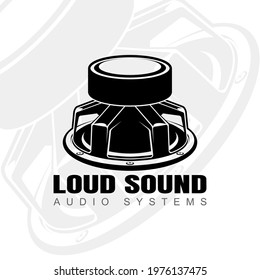 Logo design with audio speaker turned magnet up. Sound system speakers. Music icon. Musical column speaker bass equipment. Vector illustration.