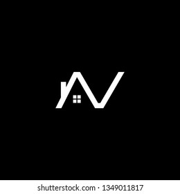 Logo Design Of AV VA NV VN In Vector For Construction, Home, Real Estate, Building, Property. Minimal Awesome Trendy Professional Logo Design Template On Black Background.