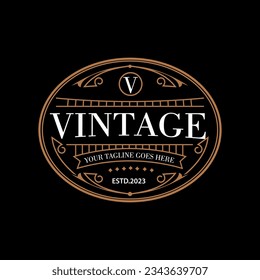 Logo Design Design Classic Retro Kreis Vintage Style, Vintage Ornament gerahmt Logo. antike Etiketten.