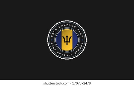 logo design with Barbados concept in circle. Blue and Yellow Vintage and premium