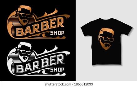 Logo design for barbershop  concept tshirt for your business illustration gold silver concept style design , haircut handmade