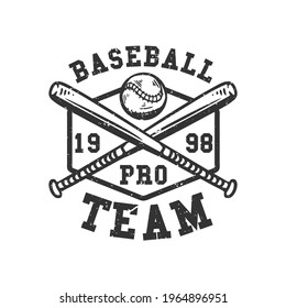 Logo Design Baseball Pro Team 1998 With Baseball And Crossed Baseball Bets Vintage Illustration