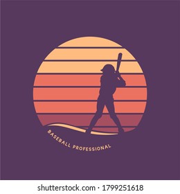 logo design baseball professional with silhouette batter swing ready position flat illustration