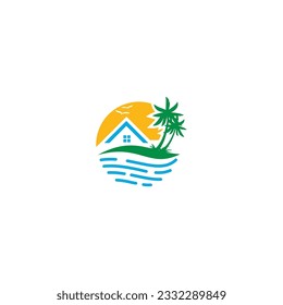diseño de logotipo vista de playa ilustración biográfica