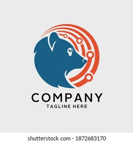 diseño de logotipo de un oso con líneas de red de señales. Este diseño de logotipo es adecuado para su proyecto.