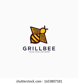 Logo design Bee combined with grill cute logo design emblem vector illustration logo template