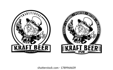 
Logo design with beer bottle. Designed to label, emblem or badge for brewery, beerhouses and pubs. Men holding beer, Male portrait. 