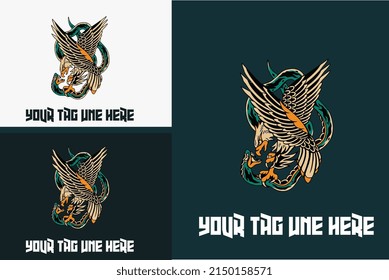 diseño del logotipo de la imagen de la gran serpiente y el águila vectorial