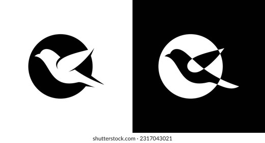 diseño de logotipo pájaro en icono circular elemento vector espacio negativo