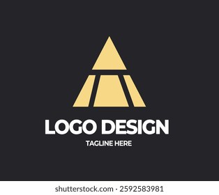 Logo design with black background and yellow triangle with three black line inside it vector illustration 