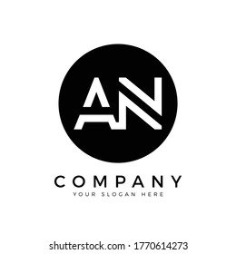 AN Logo Design Black Color Circle Typography Vector Template. Creative Linked Letter AN Logo Template