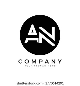 Un logotipo Diseño de plantilla de vectores de tipografía de círculo en color negro. Plantilla de logotipo de carta vinculada de Creative AN