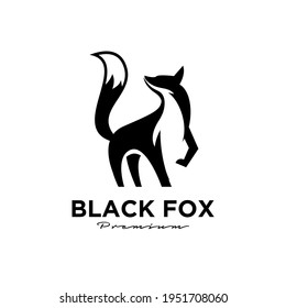 Logo design of black fox silhouette animal mascot logo template vector illustration