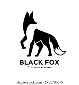 Logo design of black fox silhouette animal mascot logo template vector illustration