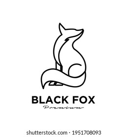 Logo design of black fox silhouette animal mascot line logo template vector illustration