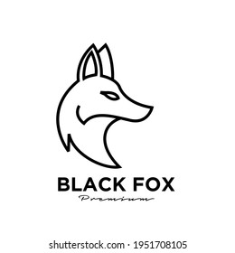 Logo design of black fox silhouette animal mascot line logo template vector illustration