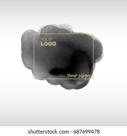Logo Design with Black ink Stroke over Golden Square Frame. Vector illustration.