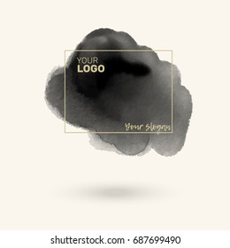 Logo Design with Black ink Stroke over Golden Square Frame. Vector illustration.