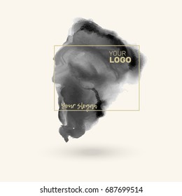 Logo Design with Black ink Stroke over Golden Square Frame. Vector illustration.