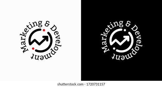 Logo design. Black and white silhouettes. Badge of marketing and development Increasing arrow.  