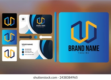  Logo design and Blue Business card template element with Background.