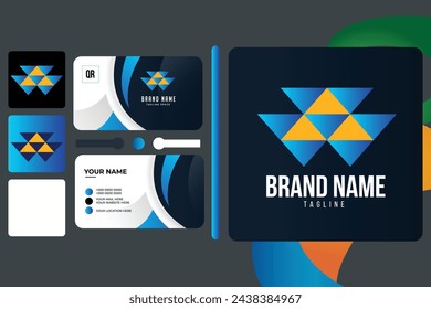  Logo design and Blue Business card template element with Background.