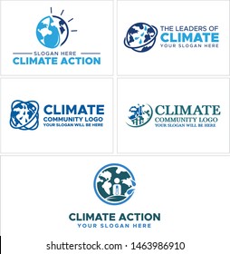 Logo design blue earth sun and drop water with icon thermometer vector suitable for community non profit government climate