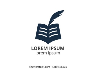 logo design of book & feather pen template in creative vector illustration.  