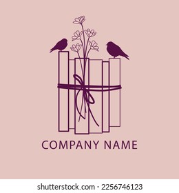 Logo design for bookshop. Books, flowers and bird vector logo. 