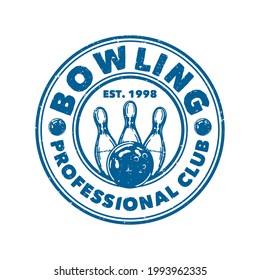 logo design bowling professional club with bowling ball hitting pin bowling vintage illustration