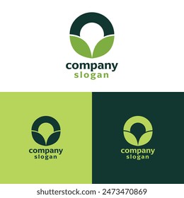 Logo design for brand icon in letter O with leaf agriculture business