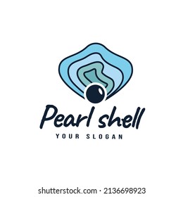 Logo Design Branding Pearl Oyster Scallop Shell Oyster Cockle Clam Mussel, Gems, Jewelry, Nautical Decoration. vector illustration in trendy line art style.