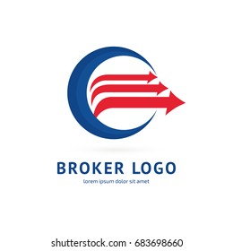 Logo design broker vector template. Illustration design of logotype bidding business symbol. Arrow pictogram.