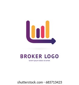 Logo Design Broker Vector Template. Illustration Design Of Logotype Bidding Business Symbol. ?hart Pictogram.