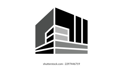 constructor de diseños de logotipos, diseño de apartamentos de edificios inmobiliarios icono ilustración vectorial
