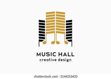 Logo design of a building or music hall, the tone icon combines with the building icon in a creative concept