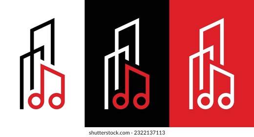 logo design building and note music icon vector inspiration