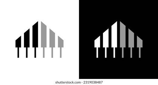 logo design building and piano icon vector inspiration