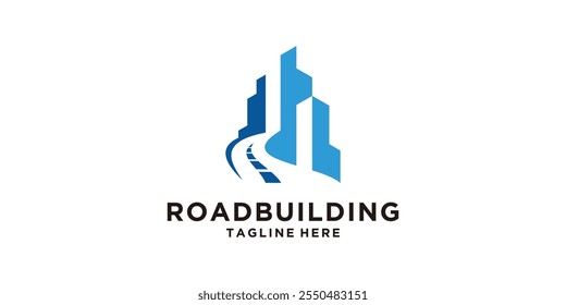 Diseño de logotipos Edificio y carretera, camino, ciudad, torre, construcción, símbolo, ícono, Vector, idea, creativo.