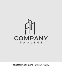 Diseño de logotipo de un edificio en forma de líneas.