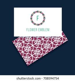 Logo design and business card template in trendy hipster style. Element for floral shops, cosmetics packaging, beauty and spa studios.