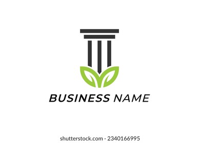 logo design business pillar and leaf