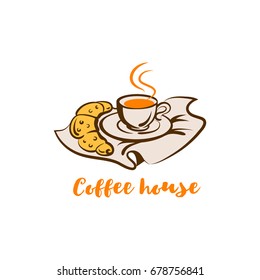 logo design for cafe, coffe house, Croissant tea cafe