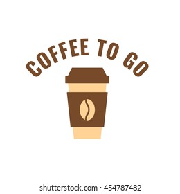 Logo design for cafe, coffee to go. Vector flat icon, symbol, mark on white background. 