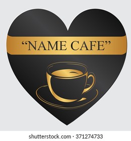 logo design cafe or icon with a cup of coffee and heart