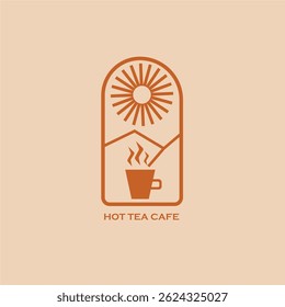 logo design for cafe and tea shop, with sun design on top
